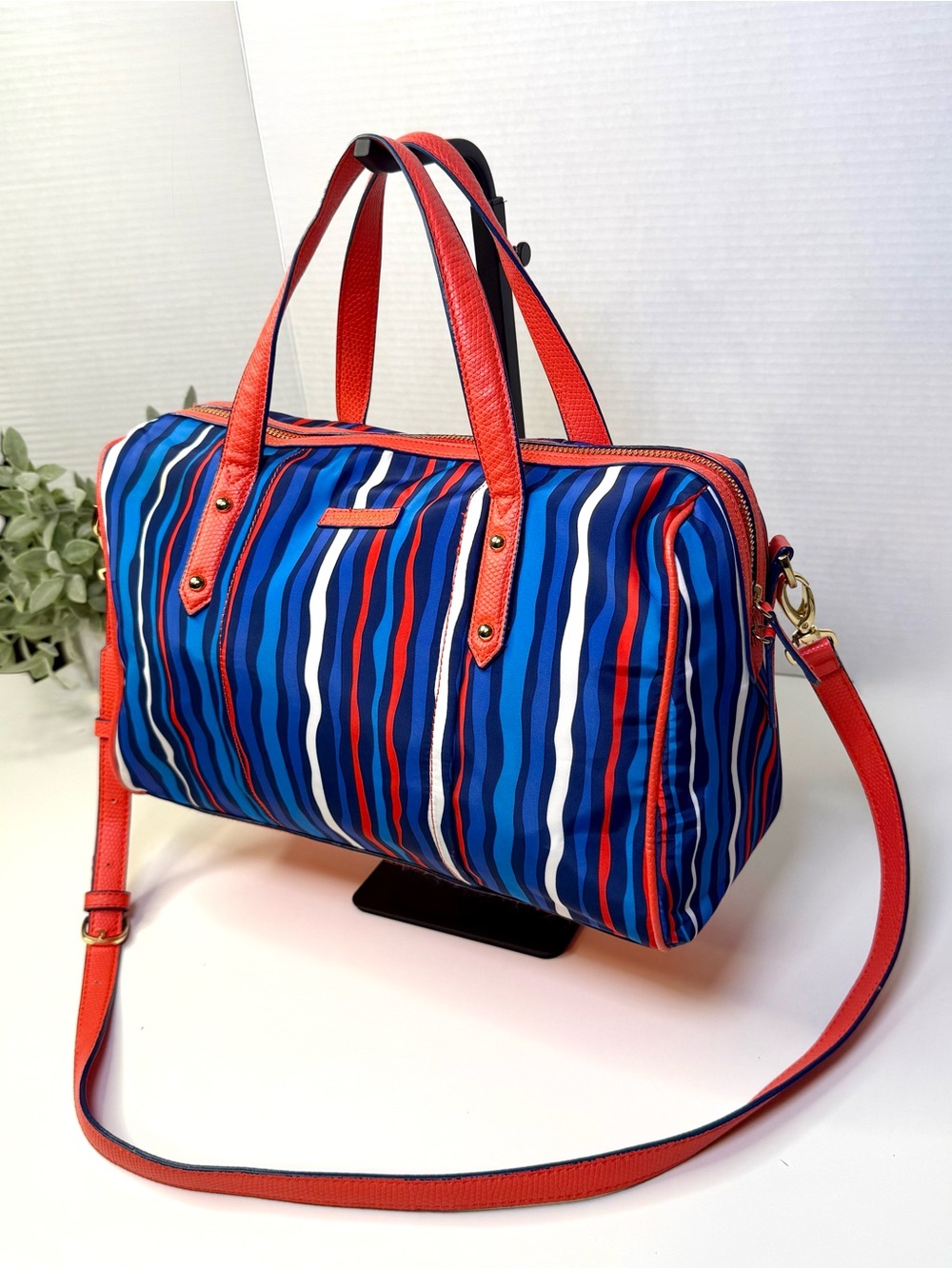 Vera Bradley Cobalt Stripe Preppy Poly Marlo Nylon Satchel Bag Crossbody Bag - Picture 6 of 16